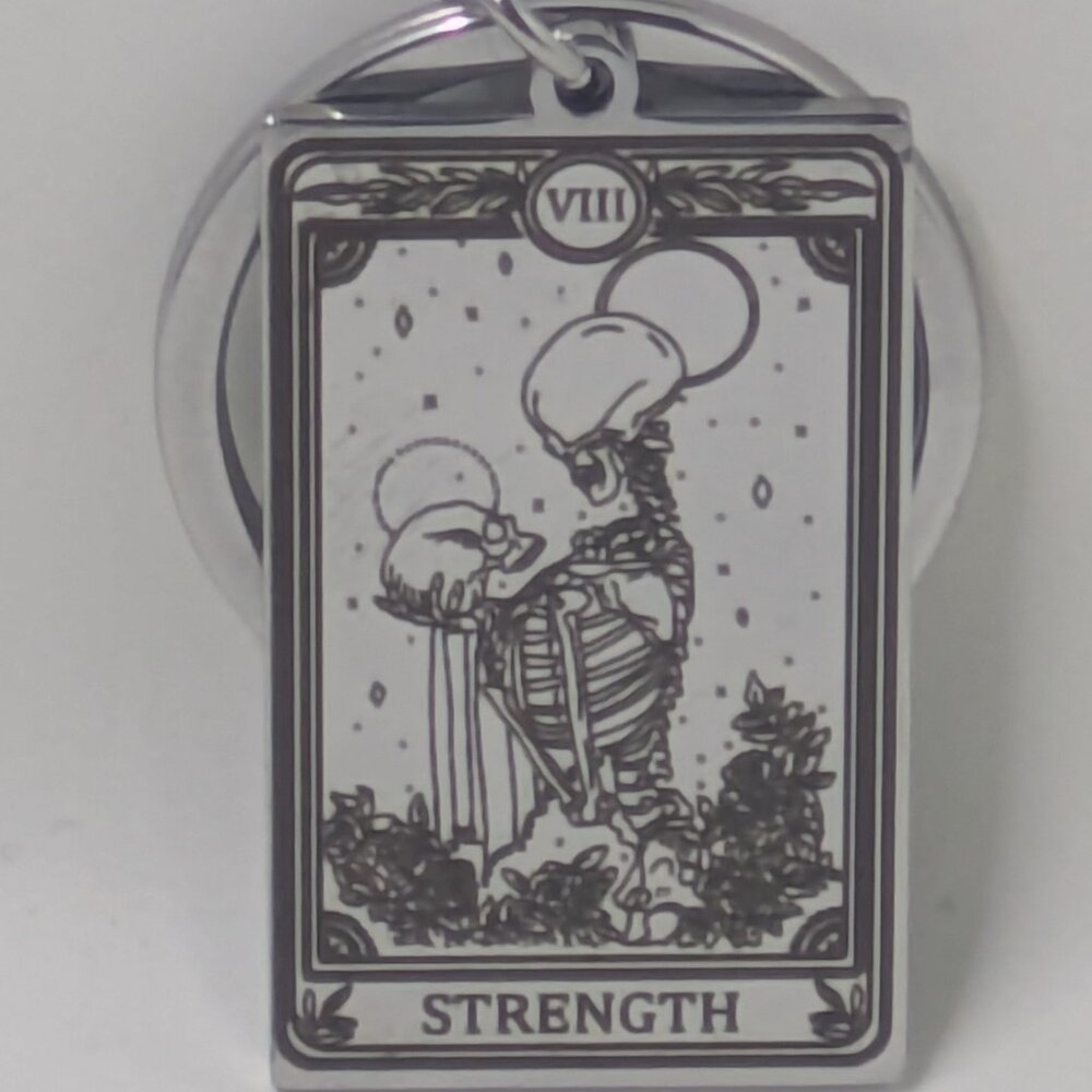 Tarot Card Keychain Stainless Steel Strenght Card Silver